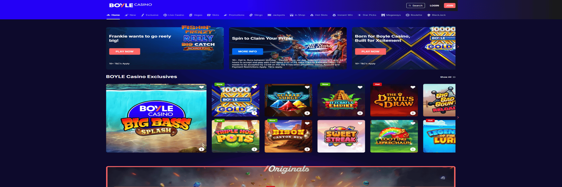 Screenshot of the BoyleSports website